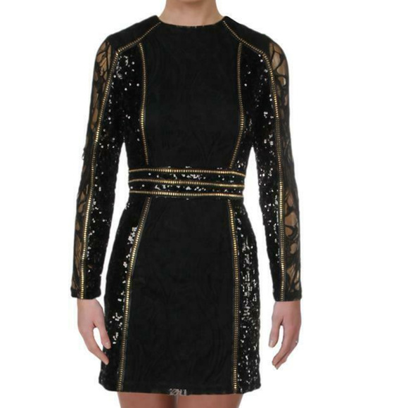 💋 bebe black sequin embellish dress new s small rare long-sleeve 💋